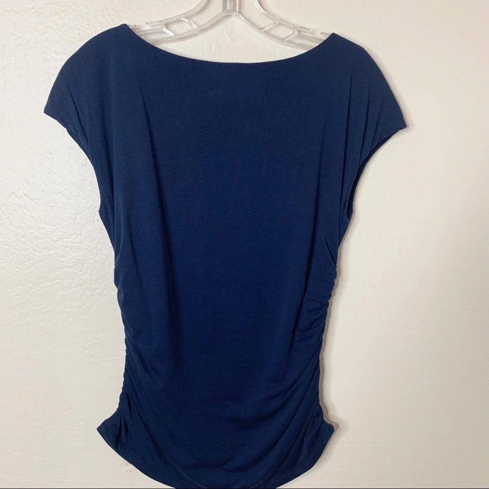 Soft Surroundings Navy Ruched Cap Sleeve Top S Supima Cotton Modal - Picture 6 of 6